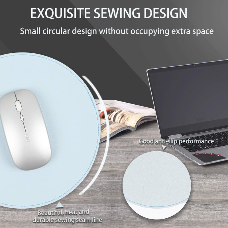 YSAGi 2 Pack Mouse Pads, Ultra Thin Waterproof PVC Leather Mouse Pad,Stitched Edges,Works for Computers, Laptop,All Types of Mouse pad, Office/Home(8.66'', 2 Pack, Sky-Blue) - Image 5